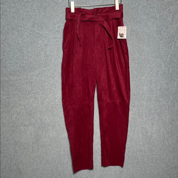 Free People Women’s Nightfall Vegan-Suede Pants in Queen Pomegranate High Rise - Picture 2 of 9